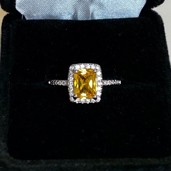 925 Sterling Silver Yellow Canary CZ Halo Ring - Picture 2 of 12